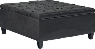 Simpli Home Harrison 36In Transitional Square Coffee Table Storage Ottoman