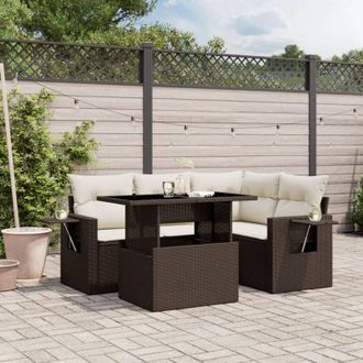 vidaXL Vidaxl - Set Comedor De Jard&iacute;n 5 Piezas Y Cojines Rat&aacute;n Sint&eacute;tico Marr&oacute;n