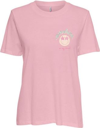 Only Kurzarmshirt ONLY ONLKITA S/S TEE JRS NOOS, Damen, Gr. XL, rosy touch print:smiley sunshine, Jersey, Obermaterial: 100% Baumwolle, bedruckt, regular f