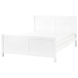 Beliani Beliani - Cama Con Somier Y Cabecero De Madera De Caucho Blanco 140 X 200 Cm Champagnat