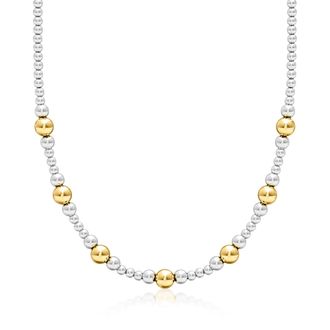Ross-Simons Italian Sterling Silver and 18kt Gold Over Sterling Graduated Bead Necklace