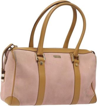 Gucci Vintage Zip Boston Bag Suede Pink Suede Handbag (Pre-Owned)
