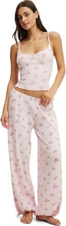 Cotton On Womens Dreamy Soft Pointelle Wide Leg Pant in Penelope Floral Pink Kiss at Nordstrom, Size X-Large