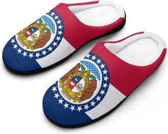 Generic Flag of Missouri United States Slippers Men Winter Warm Cotton Anti-Slip Indoor Slip-Ons House Shoes