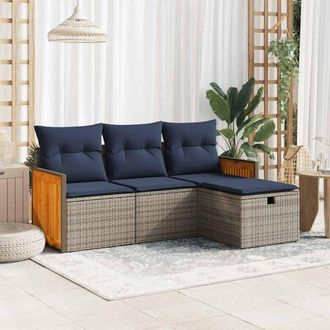 vidaXL Vidaxl - Set De Sof&aacute;s De Jard&iacute;n 4 Pzas Y Cojines Rat&aacute;n Sint&eacute;tico Gris