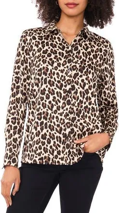 Vince Camuto Print Button-Up Shirt in Rich Black Leopard at Nordstrom Rack, Size X-Large