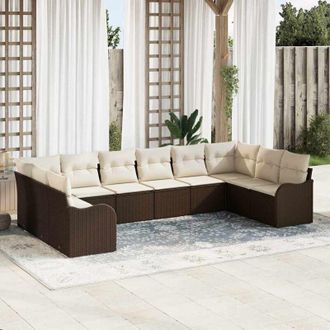 vidaXL Vidaxl - Conjunto De Sof&aacute; De Jard&iacute;n 10 Pcs Marr&oacute;n Y Blanco Polirat&aacute;n