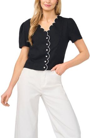 CeCe by Cynthia Steffe Scallop Detail Button-Up Shirt in Rich Black at Nordstrom, Size Xx-Large