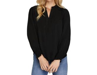 She + Sky Millie Long Sleeve Front Pleats Top In Black