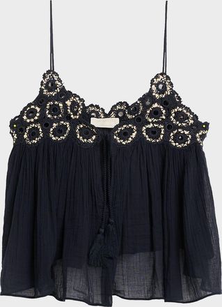 Ulla Johnson Alessia Embroidered Gauze Tank Top