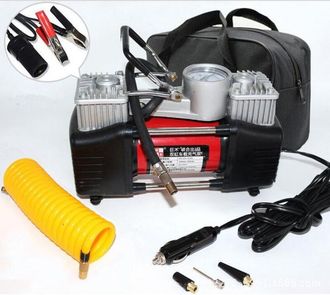 Trade Shop Trade Shop - Mini Compresor Portatil 12 Voltios Doble Cilindro Para Coches Motos + Manometro