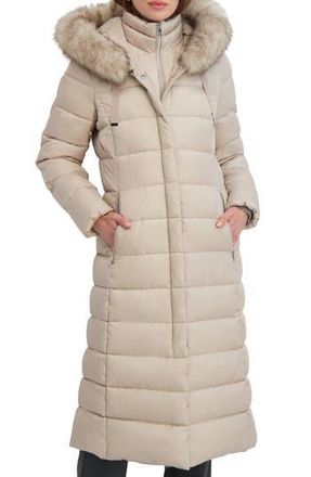 Elie Tahari Nellie Faux Fur Trim Hooded Puffer Jacket with Bib in Pale Oak at Nordstrom Rack, Size X-Small