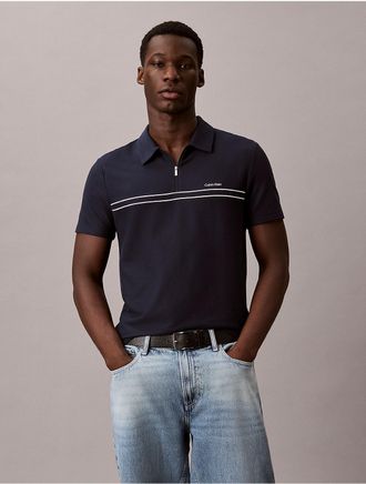 Calvin Klein Mens Contrast Piping Quarter Zip Polo Shirt - Blue - L