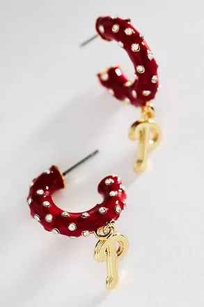 BaubleBar Baseball Enamel Hoop Earrings