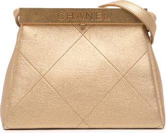 Chanel Womens Pre-owned Small Calfskin Kiss Lock Frame Bag - Beige Leather - One Size