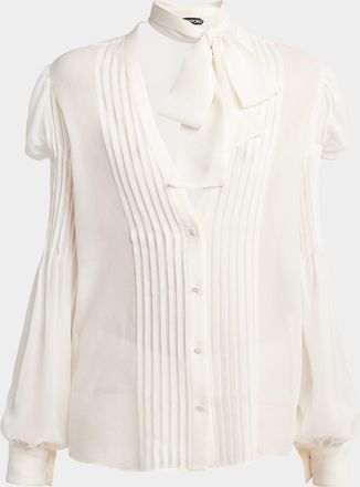 Tom Ford Semi-Sheer Silk Blouse with Tie Neck