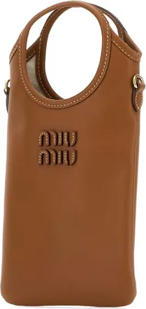Miu Miu Womens Caramel Leather Phone Case Cognac Extra-Accessori