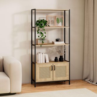 VonHaus Lena Rattan Effect Design Living Room Storage Bookcase in Brown