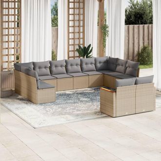 vidaXL Juego De Sof&aacute;s Jard&iacute;n Con Cojines Beige Mezcla 12 Pzas Rat&aacute;n Pe Vidaxl