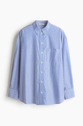 H&M Oversized Popelinebluse aus Baumwolle - Blue
