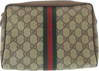 Gucci Pre-owned Clutches, male, Beige, Size: ONE SIZE Pre-owned GG Supreme Canvas Leather Clutch Bag