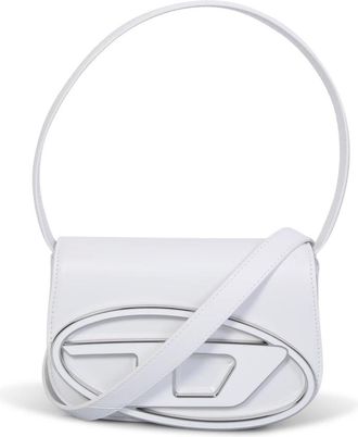 Diesel Handbags, female, White, Size: ONE SIZE White Leather Handbag with Logo Plaque