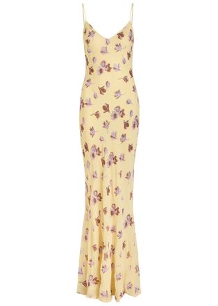 Self Portrait Crystal-embellished Floral Chiffon Maxi Dress - Yellow - 12 (UK12 / M)