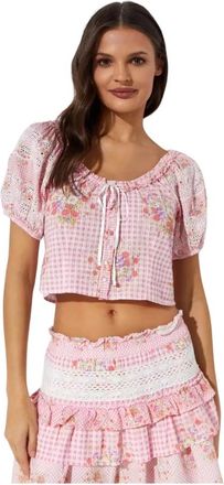 LoveShackFancy Cotton Top Izetta - Dames - Blouses - Roze - 2XS - Katoen - Overhemden