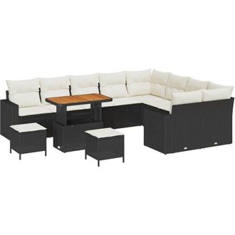 vidaXL Vidaxl - Conjunto De Sof&aacute; De Jard&iacute;n 12 Pcs Negro Y Crema 90 X 55 X 71 Cm