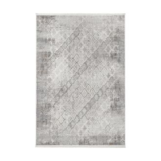Calicosy Alfombra rectangular gris con motivos beige y grises