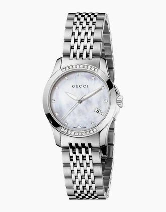 Gucci Womens Gucci YA126510 G-Timeless Mother of Pearl Ladies Watch - Silver