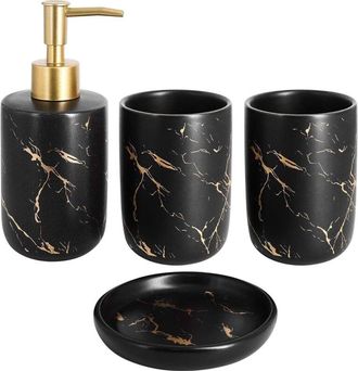 OEM Juego De 4 Accesorios De Ba&ntilde;o De Cer&aacute;mica Con Dispensador De Jab&oacute;n, Vasos Y Jabonera (negro)