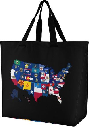Generic Flag Map of U.s. Reusable Shopping Bags Large Capacity Grocery Bag Heavy Duty Tote for Women 40x40x16cm