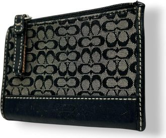 Coach Black Gray Canvas Leather Coin Purse/Coin Case (Pre-Owned)