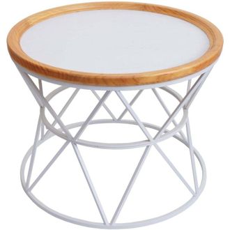 Hhg Tavolino rotondo HHG 174 tavolo da salotto soggiorno, struttura in metallo legno &Oslash;66cm bianco