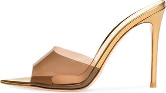 Generic Gold,4.5 UK,Womens Clear Pointed Toe Slingback Stilettos Heel Sandals Fashion Comfortable Summer Open Toe Backless Slip On Dress Slides Pumps for Casu