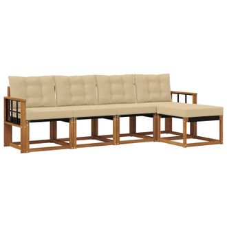 vidaXL Conjunto De Sof&aacute;s De Exterior Con Coj&iacute;n 5 Pcs Natural Y Beige Vidaxl