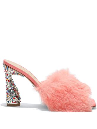 PAUL ANDREW 95mm Arc Fluffy embellished-heel sandals - Pink