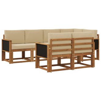 vidaXL Conjunto De Sof&aacute;s De Exterior 7 Pcs Natural Y Beige Poli&eacute;ster Vidaxl