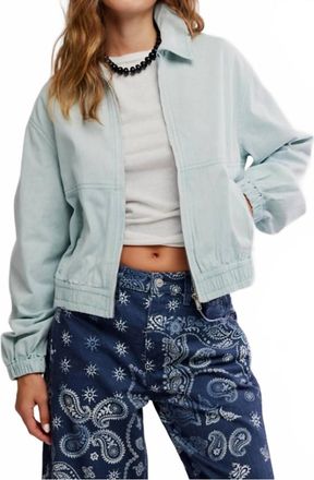 Free People Birdie Denim Collared Neck Jacket In Pearl Blue