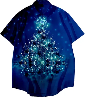 Generic New Mens comfortable casual beach shirt MenS Casual Printed Short Sleeved Shirt Christmas Fashion Regular Fit Casual Summer Beach Shirt for Mens (Blue