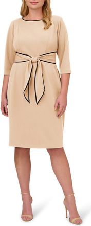 Adrianna Papell Tipped Tie Waist Crepe Dress in Alabaster/Black at Nordstrom, Size 14 W