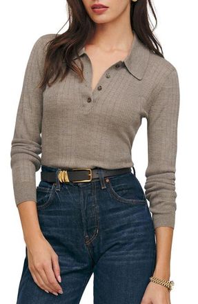 Reformation Hermia Rib Wool Polo Top in Oatmeal at Nordstrom, Size X-Large