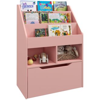 HOMCOM Kids Bookcase - Toy Box w/ Storage Drawer - Wheels for Bedroom - Pink | TJ Hughes
