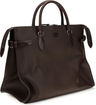Valentino Garavani Mens Large Antibes Top Handle Bag Marrone Scuro-Oak Brown Calf Leather Bos Taurus Shoulder Scuro/oak