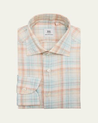 100Hands Mens Linen Vintage Check Sport Shirt