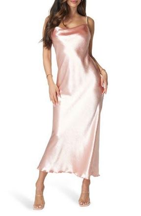 Bebe Imitation Pearl Strap Hammered Satin Maxi Slipdress in Rose at Nordstrom Rack, Size Large