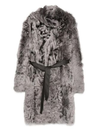Yves Salomon belted shearling coat - women - Lamb Shearling - 38 - Grey