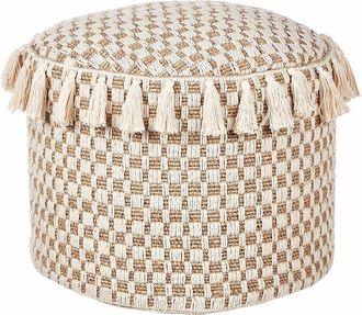 Beliani Pouf tondo Boho intrecciato a mano in cotone Seagrass 50 cm Naturale Beige Pirak