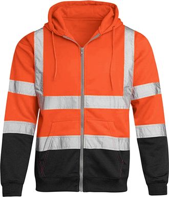 Generic Mens Hi Vis Zip Hoodies Visibility Black Jacket Workwear Hoody Safety Work Tops Security Safety Fluorescent Hooded Hi Viz Sweatshirt Mens Premium Safe